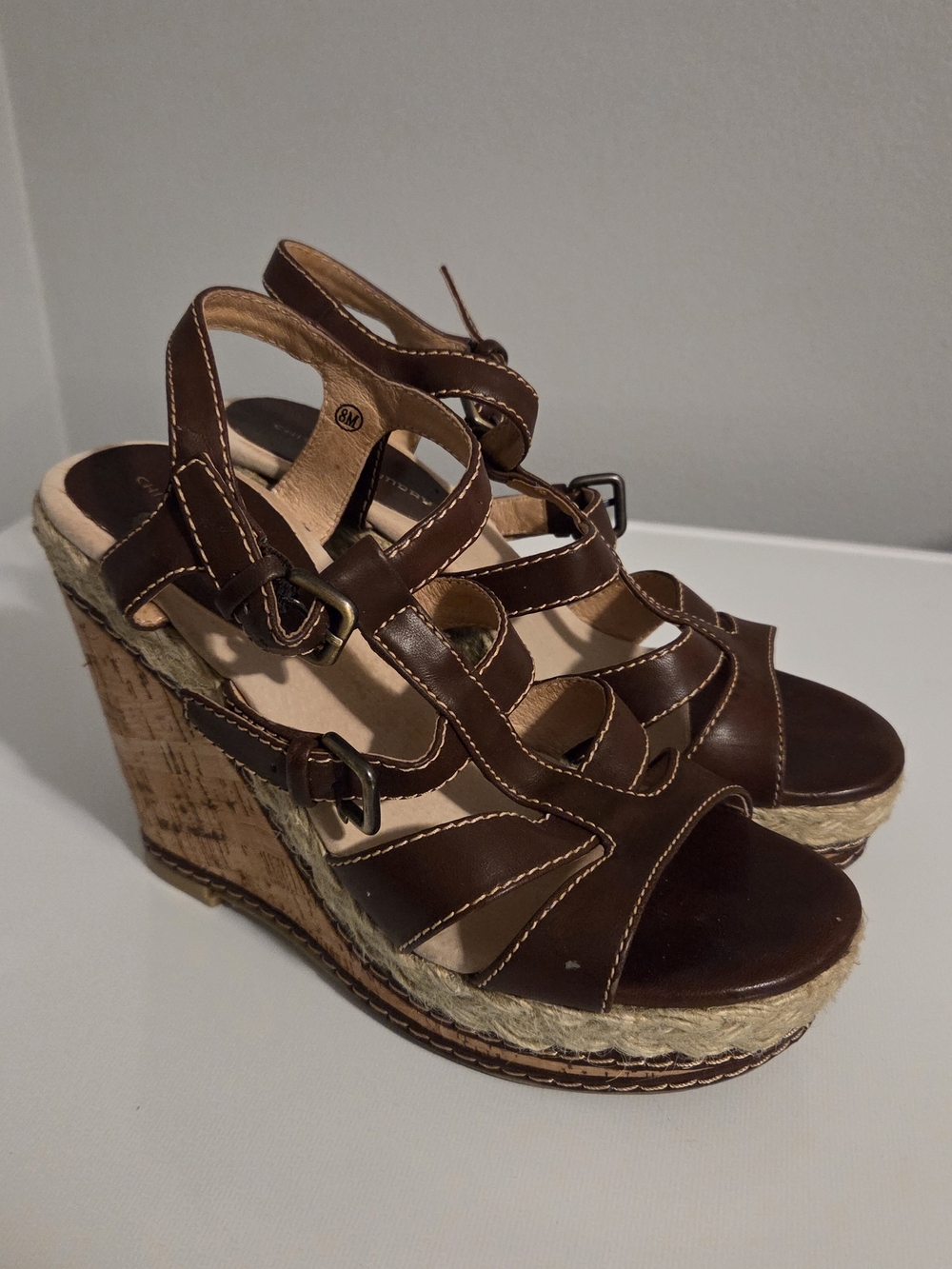 Chinese Laundry Brown Leather Wedge Sandals